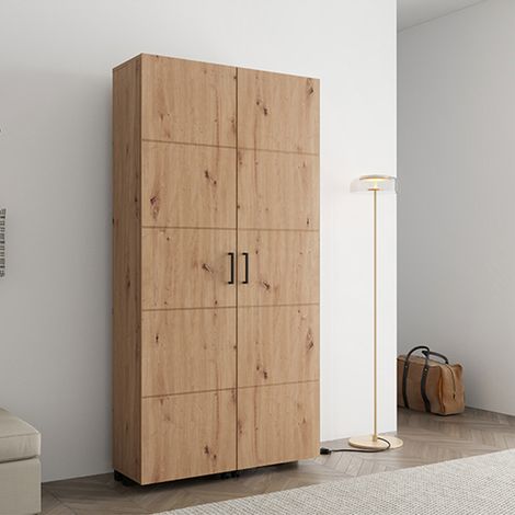 Schuhschrank Bled, Schuhregal 15 Fächer, 2 Türen, Doppelkappazität, Rollen, 92x33x185h cm Eiche Braun Knoten (1/5)