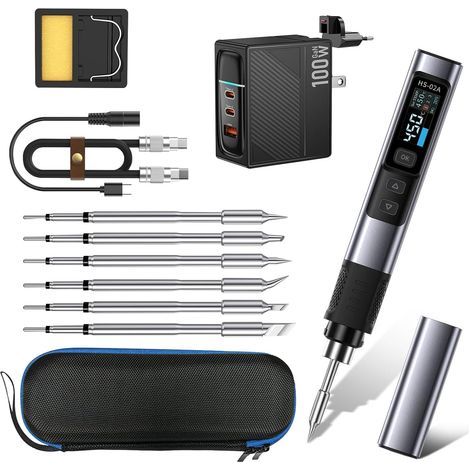 HS-02A Kit de fer à souder portable 100 W, mini fer à souder numérique intelligent, outil de stylo à souder DC/PD avec 6 pointes à souder, chauffage rapide 100-450 °C (1/5)