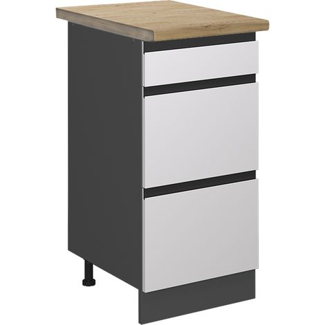 Küchenunterschrank R-Line, Weiß, 40 cm mit Schubladen, AP Eiche, Vicco