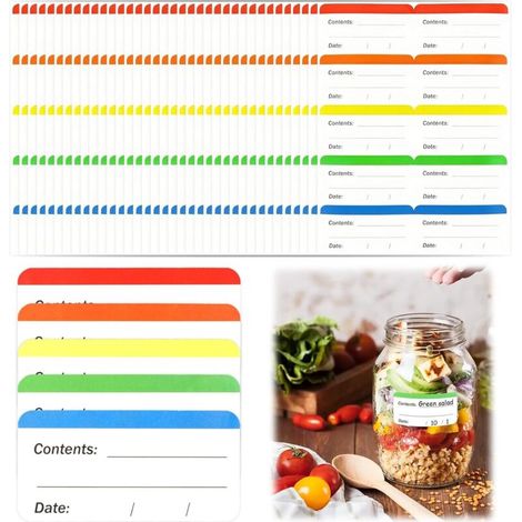 Lot de 360 Étiquettes Congélation Colorées, Étiquettes Autocollantes Sans Résidu pour Bocaux et Aliments, Organisation Cuisine et Réfrigérateur (6 x 3 cm) (1/4)