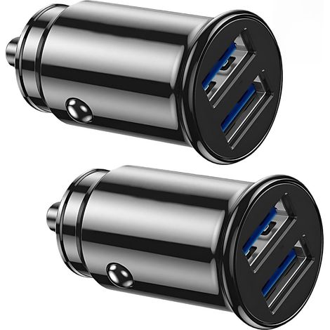 (Noir)Lot de 2 Adaptateur USB Allume-Cigare Chargeur de Voiture Ultra Compact 2 Ports USB 5V/3.1A, en Alliage d'Aluminium, Charge Rapide pour iPhone 16/15/14/13/Pro Max, Android, Huawei (1/5)