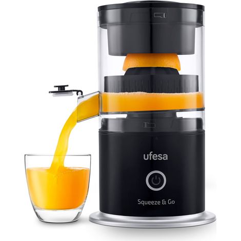 Ufesa Squeeze & Go, spremiagrumi elettrico ricaricabile con USB-C, portatile, spremiagrumi, spremiagrumi, batteria da 1500 mAh, 220 ml, senza BPA (1/4)