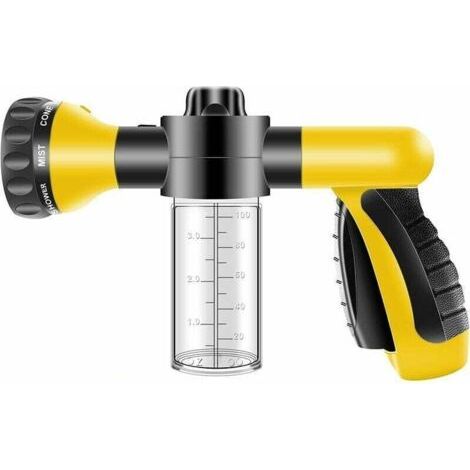Pistolet pulvérisateur pour tuyau d'arrosage – Fixation pour tuyau d'arrosage haute pression avec réservoir pour savon/engrais Arroseur de lavage à jet à 8 modes Pulvérisateur de tuyau d'arrosage av
