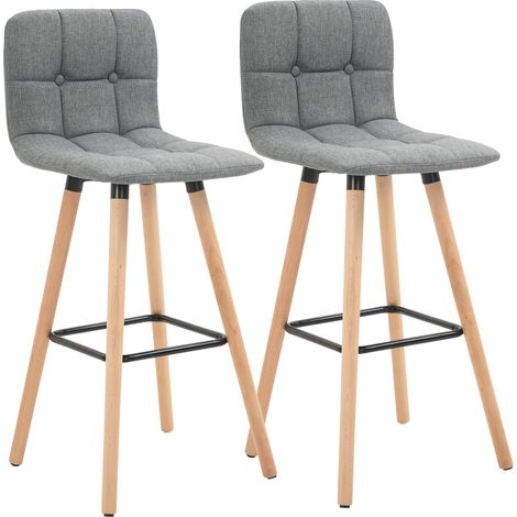 Set 2 Sgabelli 41,5x47x97,5 cm Gambe in Legno Tessuto Effetto Lino Grigio (1/5)