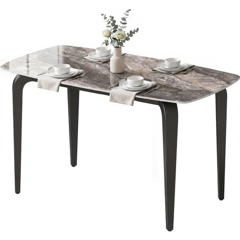 HOMCOM Tavolo 4 Posti, Piano Pietra Sinterizzata, Gambe Metalliche