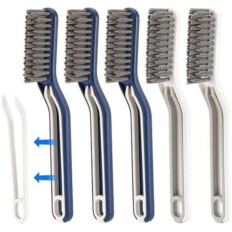 5 Pcs Brosse à Joints de Sol Multifonctionnelle de Bain, Brosse de Nettoyage à Sol 2 en 1 avec Clips, Brosse à Fissures Outil de Nettoyage de La Salle de Bain Brosse à Poils Durs pour Bain Toilettes (1/5)