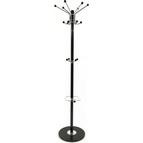Appendiabiti da Terra Nero con 17 Ganci e Portaombrelli Integrato Attaccapanni Moderno in Metallo Piantana Stabile H175cm stand per Ingresso Casa Ufficio e Hotel Eleganza e Ordine (1/5)