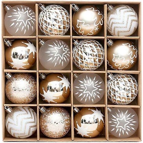 Lot de 16 décorations de Noël traditionnelles à pendentif, couleur champagne doré et blanc (1/4)