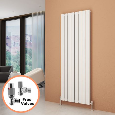 ELEGANT 1800 x 608 mm Vertical Column Designer Radiator White Double Flat Panel Central Heating Radiators + Chrome Thermostatic Radiator Valves (1/5)