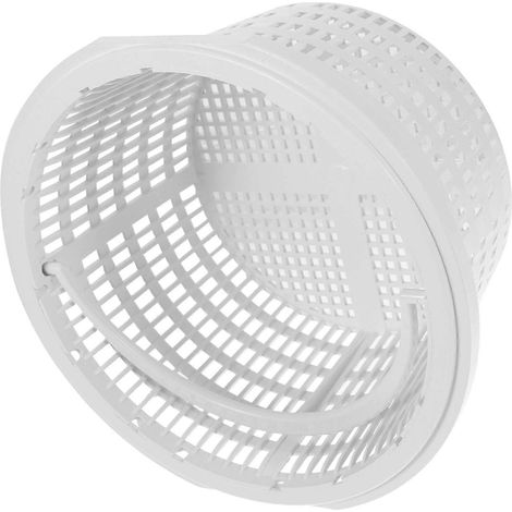 Panier de filtration pour piscine, blanc, pour empêcher les cheveux et les débris de pénétrer dans l'eau. Dimensions : 18,50 x 18,50 x 10,00 cm. Vendu à l'unité. (1/5)