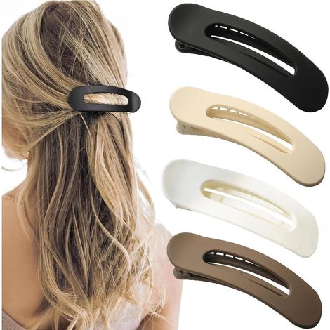 Questo set di quattro fermagli per capelli piatti di grandi dimensioni presenta eleganti e semplici fermagli in stile francese, adatti sia a capelli spessi che sottili, per l'uso quotidiano, lo sport 