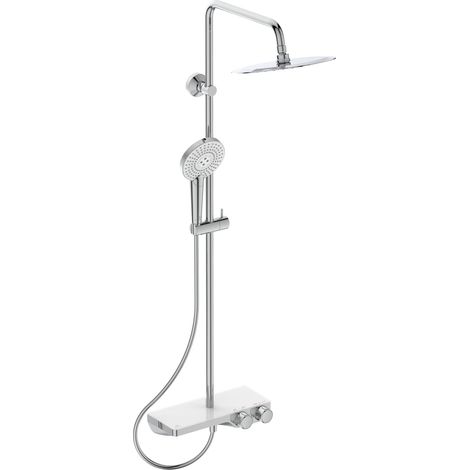 Colonne de douche Thermostatique Pomme de Tête Carrée 25 cm Mitigeur et Tablette Dépose pour Gel douche A7331AA Chromée (1/5)