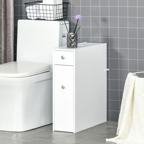 Mobiletto stretto da bagno HOMCOM con 2 cassetti e vano superiore con coperchio per lavabo, 17x48x58 cm, bianco.
