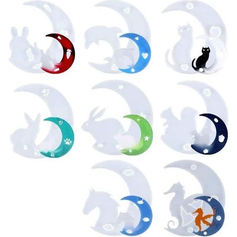 Moule resine epoxy,Moule à Croissants Lune, 8 Pièces Silicone Moule de Pendentif Silicone pour la Création DIY Artisanats Fait (1/4)