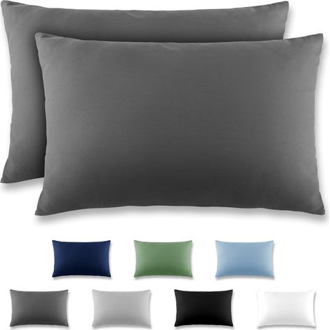 Taie Oreiller 50x70 Gris foncé - Lot de 2 Taies d'Oreillers 50 x 70 Carré en Microfibre Brossée, Housse Oreiller Coussin Oreiller avec sa Fermeture à Rabat (sans Fermeture Éclair) (1/5)