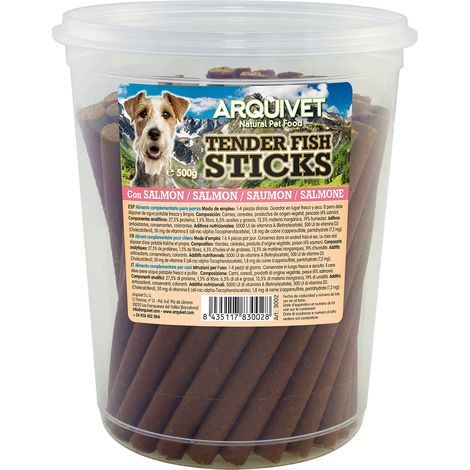 ARQUIVET Tender Meat Sticks - Salmone - 500 g - Bastoncini semi-morbidi per cani - Snack per cani - Sticks per cani - Aiuto per la cura dei denti (1/4)
