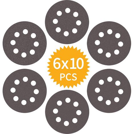 Disques de ponçage 60PCS 125mm en Carbure de Silicium Disques Abrasifs 400 600 800 1000 1500 2000 grains 8 trous pour Ponceuses