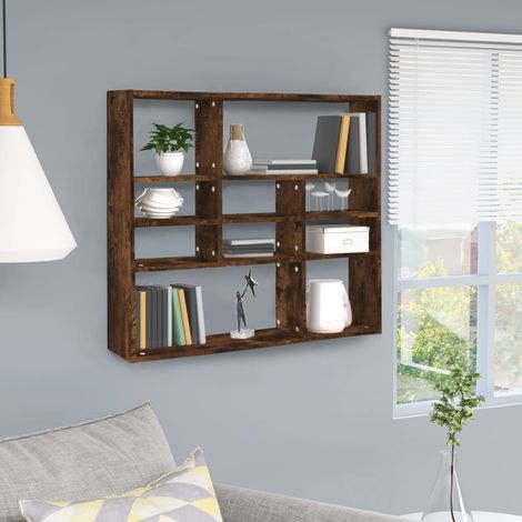 Étagère murale Moderne - Meuble Étagère murale Rangement multiposition Chêne fumé 90x16x78 cm Bois d'ingénierie -BV40498 (1/5)