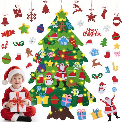 Sapin de Noël en Feutrine avec LED, 100 cm, Décoration Murale (1/5)