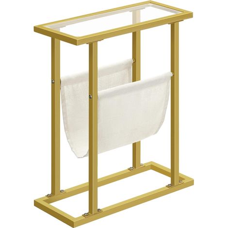 Beistelltisch, schmaler Bett-Beistelltisch, Beistelltisch aus gehärtetem Glas, Kleiner Beistelltisch mit Zeitschriftenhalter, Sofa-Beistelltisch für Wohnzimmer, Schlafzimmer, HOOBRO EGD78BZ01 (1/5)