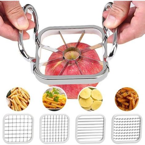 Affetta mele in acciaio inox, affetta mele da cucina, affetta frutta in acciaio inox 5 in 1 con impugnatura antiscivolo per fai da te, frutta, verdura, patate (argento)
