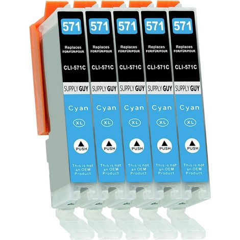 5 Cartouches d'encre avec Puce Compatible avec Canon CLI-571 Cyan pour Canon Pixma MG5750 MG5751 MG6850 MG7750 TS5050 TS5055 TS6050 TS8050 TS9050 TS9055 et Plus (Voir Page Produit)