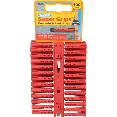 Plasplugs SRP502CC SRP 502 Solid Wall Super Grips Fixings Red (100) PLASRP502