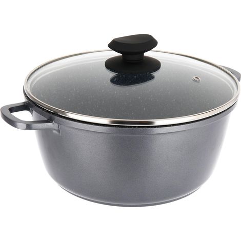 Faitout Fonte Aluminium Intérieur effet Pierre Ø24cm H11cm - Revêtement anti-adhésif 2 couches sans PFOA, Couvercle Vapeur en Verre, Poignées fonte d'aluminium - Tous feux dont induction (1/5)