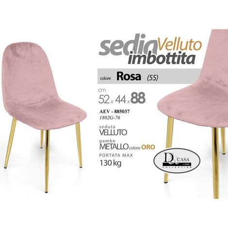 Set 4 sedie imbottite in velluto rosa cm52x44x88h