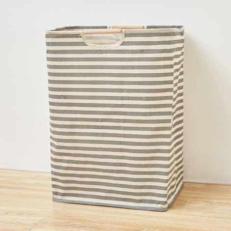Cesto portabiancheria in cotone e lino, cestino per vestiti sporchi, borsa portaoggetti pieghevole a righe orizzontali, 402756 cm (1/5)