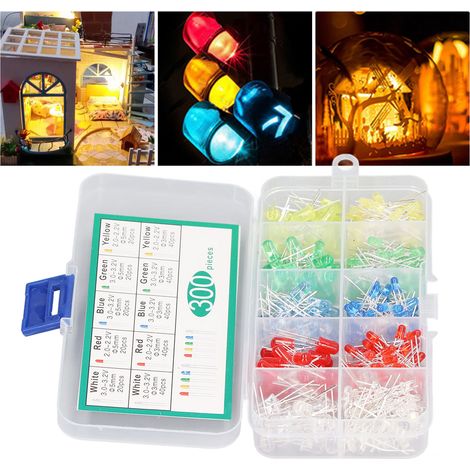 Lumières LED de 3 mm et 5 mm, 5 couleurs : F3 et F5mm, rouge, jaune, bleu, vert et blanc. (1/5)