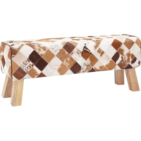 Bench 110 x 30 x 45 cm Real Leather Brown Patchwork vidaXL (1/5)