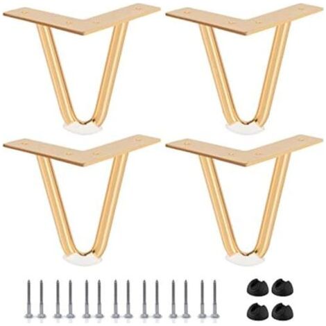 ALLIANDISLot de 4 Pieds en épingle à Cheveux de 10,2 cm, Pieds de Meubles en métal Robuste avec Protections de Sol en Caoutchouc et vis pour projets de Bricolage à la Maison, Meuble TV, canapé, Armoir (1/4)