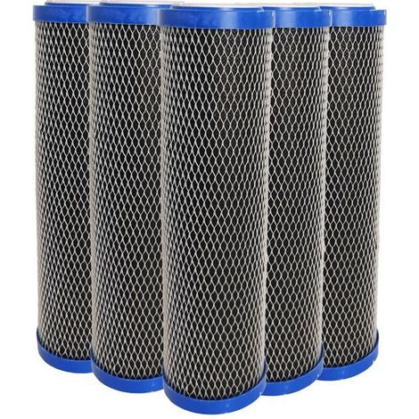 Lot de 5 Cartouches 2 en 1 Filtre à Eau 9 pouces 3/4 - Anti sédiments + Charbon actif 5 microns Filtre à Impuretés Fabriqué en France