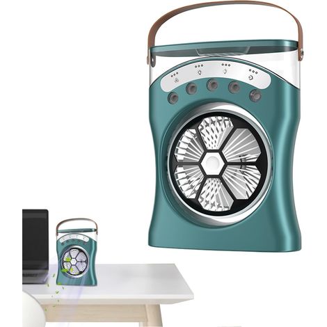 Tragbarer Ventilator – Wiederaufladbarer Ventilator mit Wassernebelfunktion 180° drehbar, drei Geschwindigkeitsstufen Ideal für heiße Tage, Studentenzimmer und Schlafzimmer (1/5)