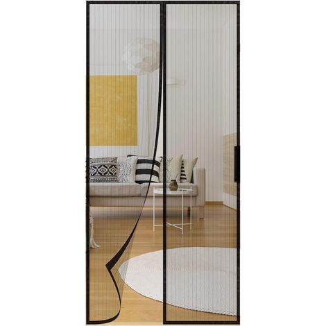 Moustiquaire Porte Fenetre Aimantée Magnetique, Rideaux Anti Mouches pour Porte, Rideaux Toile Insect Ecran, Moustiquaire Baie Vitre, Magnétique Moustique Sans Perçage noir 90 x 200cm (1/4)
