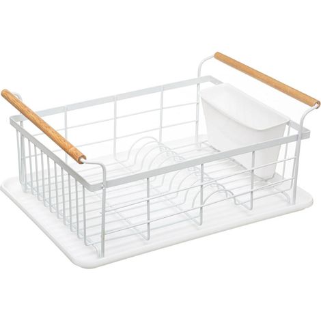 5Five Simply Smart – Panier égouttoir d'évier en métal blanc – Dimensions 43 x 32 x 18,6 cm – Bac en plastique inclus – Capacité 12 assiettes et 6 verres