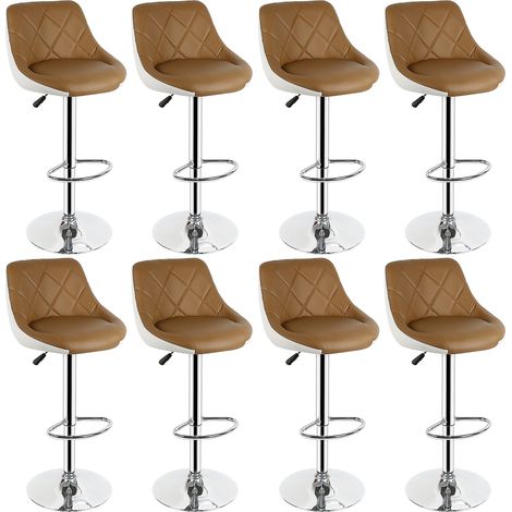 8er Set Barhocker, Barstuhl, Küchenhocker,Essensstuhl ,mit Lehne aus Kunstleder 360° drehbar höhenverstellbar - braungelb+Weiß (1/5)