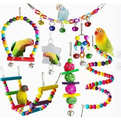 Jouets pour oiseaux, ensemble de 7 pièces pour perroquets, jouets à mâcher suspendus, balançoire, échelle, sepak takraw, clochettes, pour perroquets, inséparables, pinsons