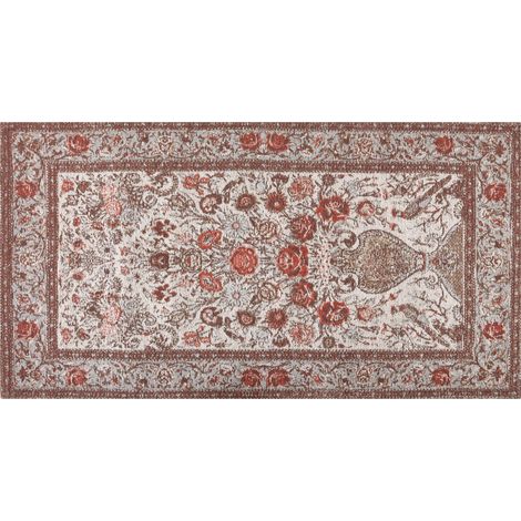 Alfombra de algodón rojo beige verde 80 x 150 cm poliéster patrón floral Binnisz
