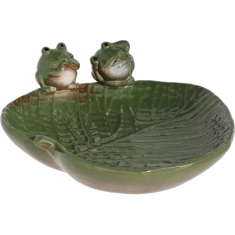 Bebedero de cer谩mica con ranas, 8,7 cm de alto.