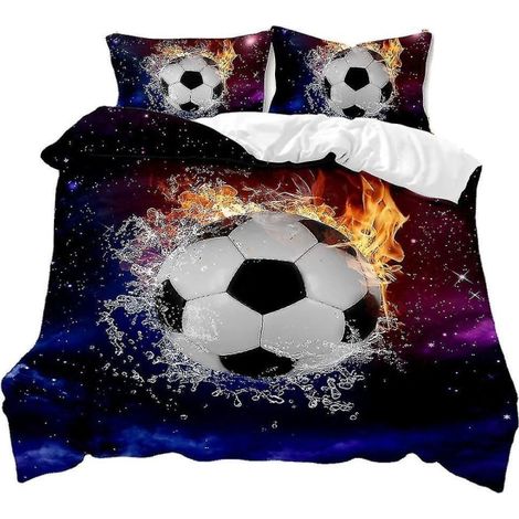 Ensemble de linge de lit 3 pièces en textile maison, motif football, taille 175x218 cm, parure de draps sportive pour chambre, literie décorative bleue. (1/2)