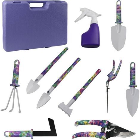 Ensemble d'outils de jardinage 10 pièces en aluminium imprimé floral, avec truelle, râteau etc. (1/4)