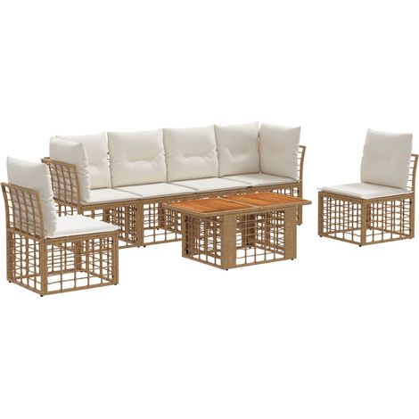 Conjunto de sofás de jardín 7 uds. Natural y Crema vidaXL (1/5)