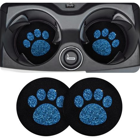 2 Pièces sous Verre De Voiture, sous-Verres D'insertion De Bling Véhicule, Bling Accessoire De sous Verre Voiture, Universel Antidérapants Bling Silicone sous-Verre De Véhicule (Bleu) (1/5)