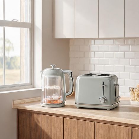 Grille-pain et bouilloire rétro inox avec fonction maintien au (1/5)