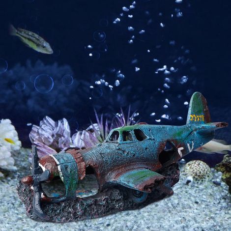 Aquarium naufrage aérien, décoration d'aquarium, bateau pirate, ornement d'aquarium, pompe à air alimentée (petit avion) (1/5)
