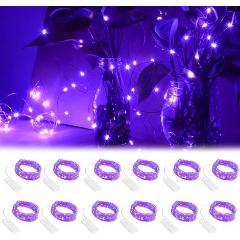 Batteriebetriebene Lichterkette: 12 Stück, 2 m, 20 LEDs, lila Mini-LED-Lichterkette, Lichterkette für Zuhause, Lichterkette aus Kupferdraht (1/5)