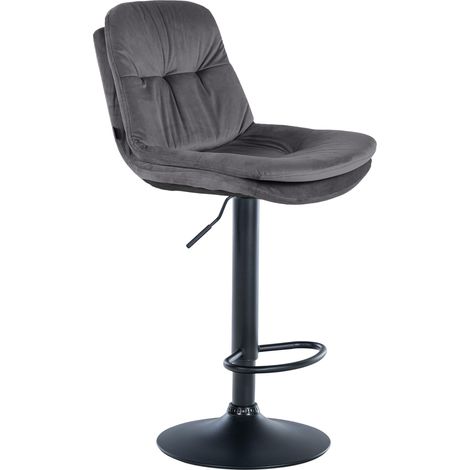 Sgabello alto x1 per cucina e bar con seduta in morbido velluto grigio scuro e struttura in metallo nero 100005693