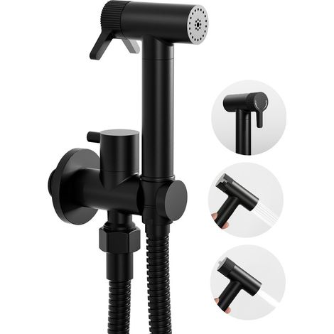 Doccetta per bidet,Nero doccia bidet,2 Modo de Agua,Non c'è bisogno di premere,basta ruotare per regolare la modalità,Doccino per Bidet,con supporto e tubo flessibile,Ottimo per la pulizia del bagno (1/5)
